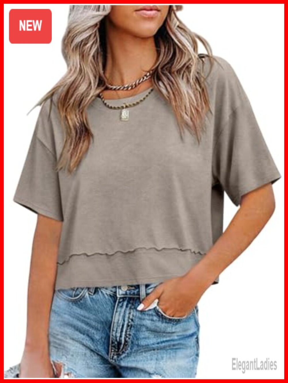 Womens Cropped Short Sleeve T Shirt Crew Neck Loose Fit Casual Basic Tee